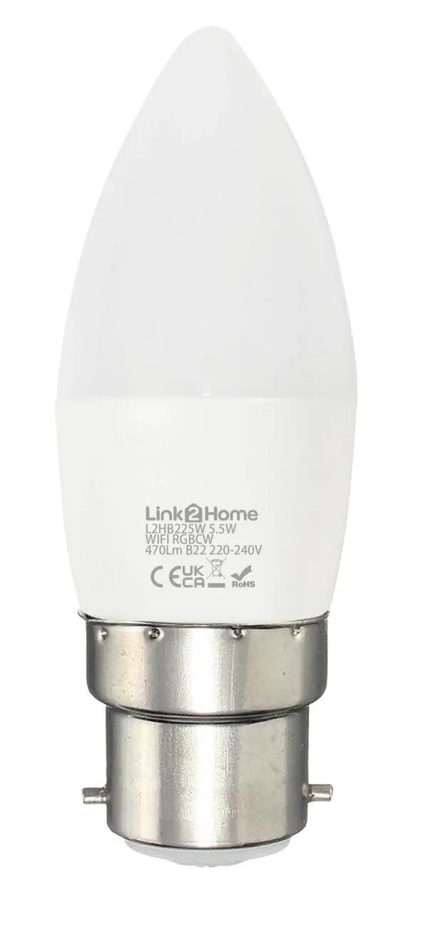 Link2Home B22/40W Equivalent WiFi LED Lamp, Smart Light Bulb with RGB Multicolour Settings, Dimmable