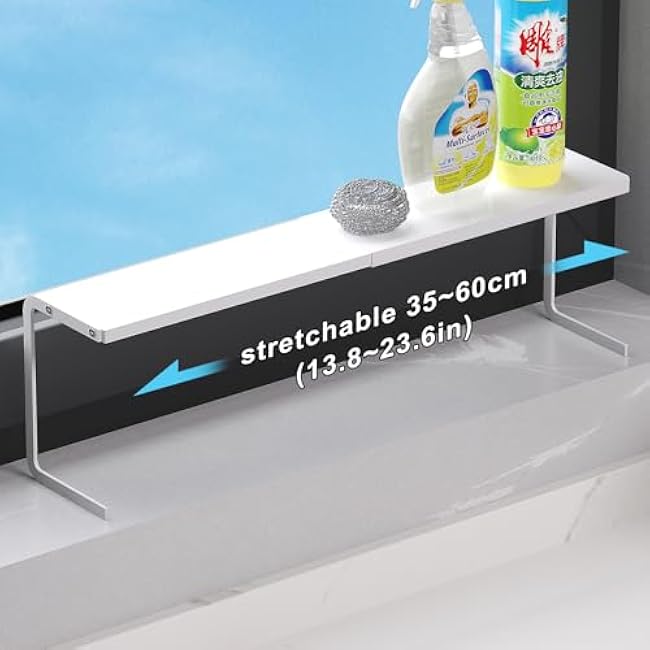 1pc Small Narrow Shelf for Windowsill Kitchen Spice Rack Organizer Stackable Tall Shelves Scalable Window Plant Rack for Narrow Space Countertop Storage (White)