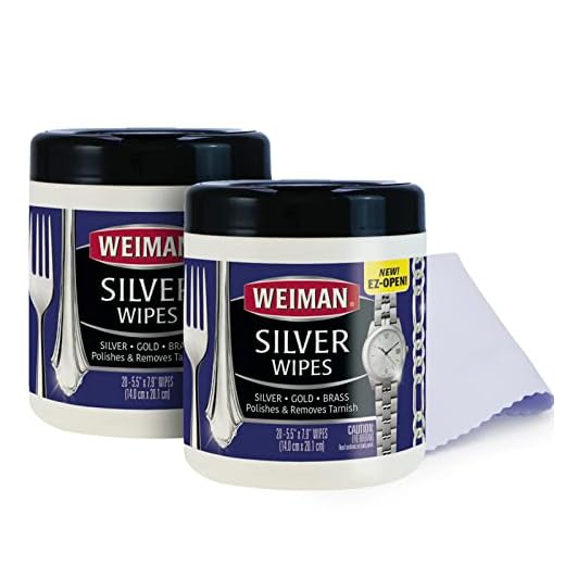 Weiman Jewelry Polish Cleaner and Tarnish Remover Wipes - 20 Count (2 Pack) with Polishing Cloth - Use on Silver Jewelry Antique Silver Gold Brass Copper and Aluminum