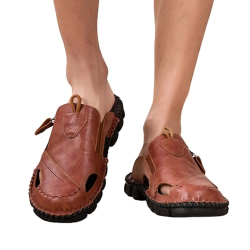 Men's Closed Toe Leather Sandals Summer Casual Breathable Fisherman Beach Shoes Comfortable Outdoor Slip On2