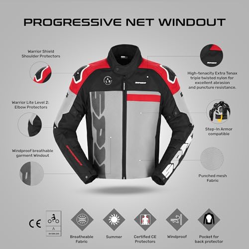 Image of Spidi Progressive Net Windout Jacket For Bikers & Motorcycle Riders | EN-Compliant | Optimized Ventilation & Comfort | Removable Wind Protectors | Red
