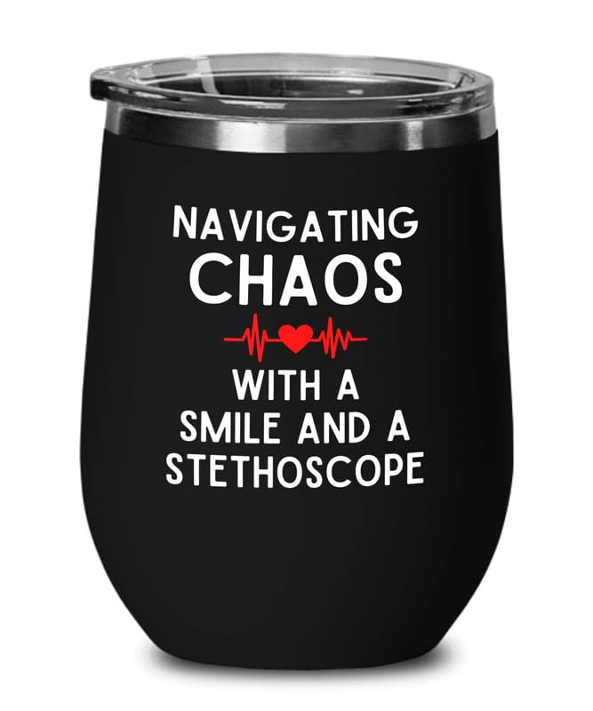 Nurse Director Black Edition Wine Tumbler 12oz - Smile and stethoscope - Ambulance Technician Medical Team Appreciation for Nurse Hospital Workers