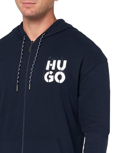 HUGO Men's Stacked Logo Cotton Blend Zip Up Hooded Sweatshirt3