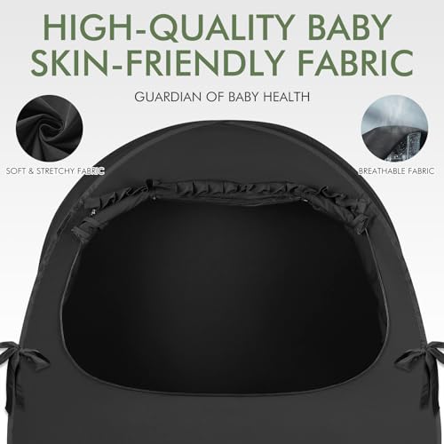 Image of Crib Blackout Tent for Pack N Play, Pop Up Travel Crib Blackout Cover Canopy, Breathable Baby Sleep Pod with Safe Bottom Design