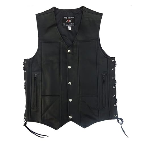2Fit Men's Black Genuine Leather 10 Pockets Motorcycle Biker Vest New S To 6Xl (4Xl (Chest 56 Inches)) #TOP4