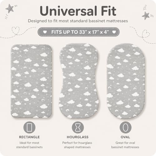 Image of Bassinet Sheets, Universal Fit 33 x 17, Heather Gray-White, 3 Pack