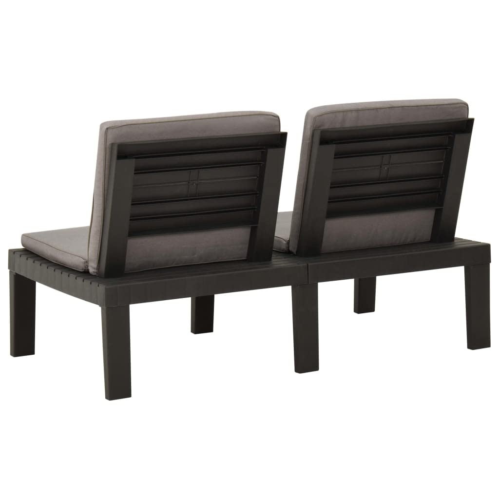 Juego de 4 muebles de jardín de plástico gris con cojines, conjunto de asientos con respaldo, mesa estable para bebidas y aperitivos, hasta 110 kg por asiento, sofá de jardín de fácil cuidado