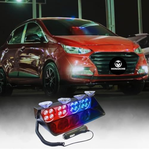 Image of MONARCHIE 16 LED Flasher Strobe Light with Flashing Modes, Police Car Emergency Light | for Police Car | (Red Blue)