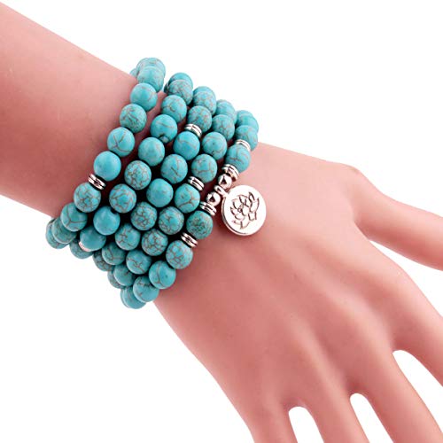 GVUSMIL 108 Mala Beads Wrap Bracelets for Yoga Charm Natural Gemstone 8mm Turquoise Wrap Bracelet