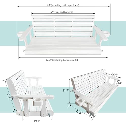 Image of Fortune Candy Wooden Porch Swing 3-Seater, Pure White, 5 FT Extra Large