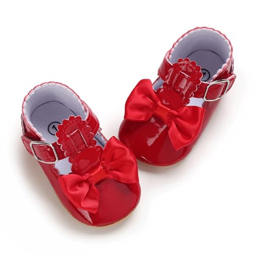 Image of Baby Girl Mary Jane Flats Dress Shoes - Infant Newborn Shoes Anti-Slip Soft PU Leather Party School Wedding Princess Baby Girl Shoes 0-18M