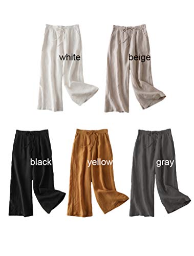 FTCayanz Women's Linen Cropped Wide Leg Pants Elastic Waist Casual Palazzo Trousers with Pockets4
