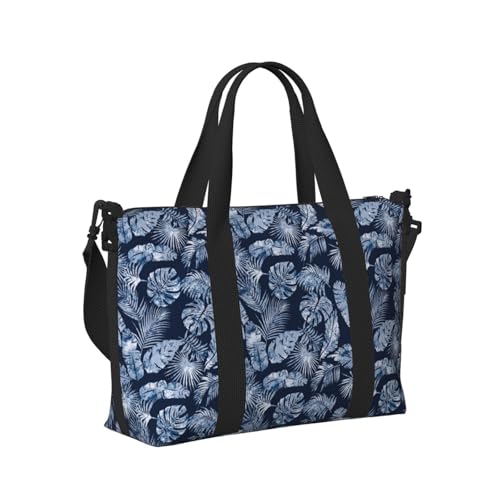 Laptop Tote Bag for Women Work - Blue Leaves Hawaiian Style Gym Bag for Women Men, Personal Item Crossbody Travel Bags Carry On, Overnight Weekender Bags for Women Travel