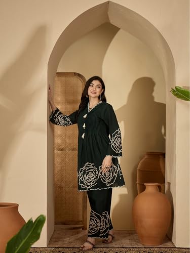 Image of Stylum Women's Floral & Embroidered Cotton Short Kurti Palazzo Set