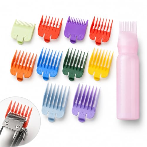 11Pcs Trimmer Clips Only, Trimmer Comb, Trimmer Clips Only and Hair Dye Bottle Bundle Color Coded Clipper Guards with Applicator for DIY Home Hair Cut