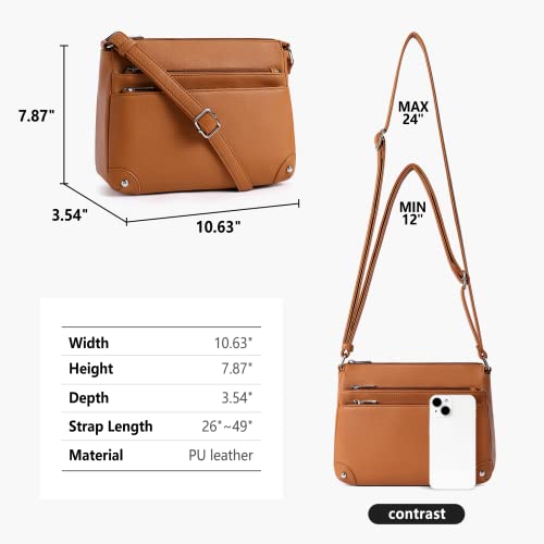 Westbronco Crossbody Bags For Women, Medium Size Shoulder Handbags, Wallet Satchel Purse With Multi Zipper Pocket Bright Brown #TOP5