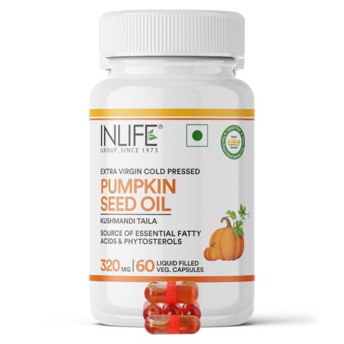 Image of INLIFE Pumpkin Seed Oil, Extra Virgin Cold Pressed, Plant Based Phytosterols, Hair & Prostate Health, Men Women, 60 Veg Capsules