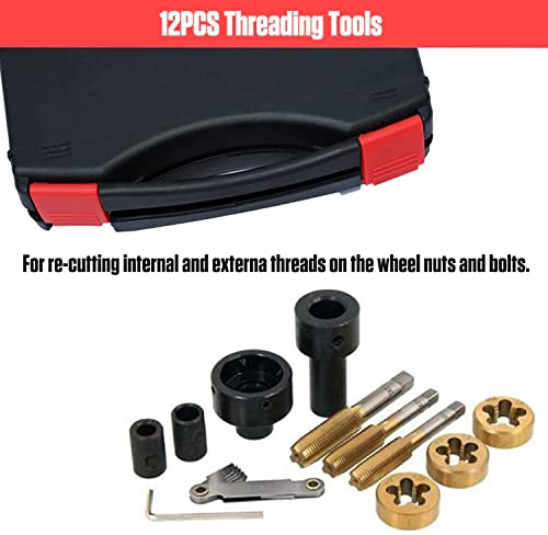 12Pcs Tap And Die Set, Metric Thread Repair Tool Kit For Wheel Studs & Nuts M12X 1.25 M12 X 1.5 M14X1.5 Threading Tools With Complete Wrench Accessories And Storage Case #TOP4