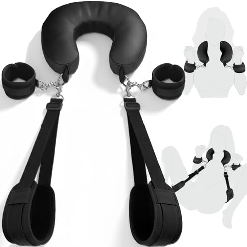 Bondage Sex Restraints BDSM Toys, Detachable Couples Sex Toys Bondage with Handcuffs, Silk-Filled Neck Pillow to Thigh Sling BDSM Restraints, Adjustable Leg Straps Tie for Kinky Pleasure