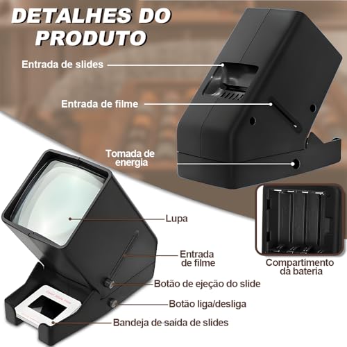 Scanner de Negativos, Visualizador de Negativos de Foto e Slides de 35mm, Ampliação de 3X, Visualiza