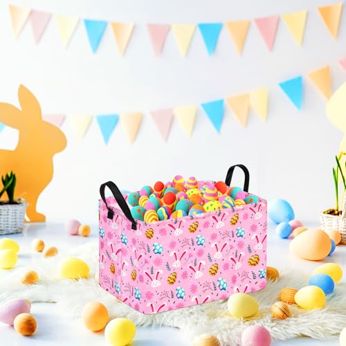 Image of Easter Eggs Gift Pink Rabbit Shelf Basket Clothes Laundry Storage Box Storage Bins, Bunny Basket, Laundry Hamper with Handles