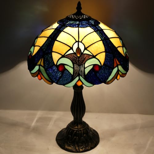 Image of WERFACTORY Tiffany Style Lamp Stained Glass Bedside Table Lamp 18 Inch Tall