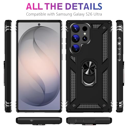 Image of for Samsung Galaxy S26 Ultra Case with Screen Protector, Heavy Duty Military Grade Shockproof Rugged Protective Cover for Samsung S26 Ultra Phone Case with Metal Ring Magnetic Kickstand (Black)