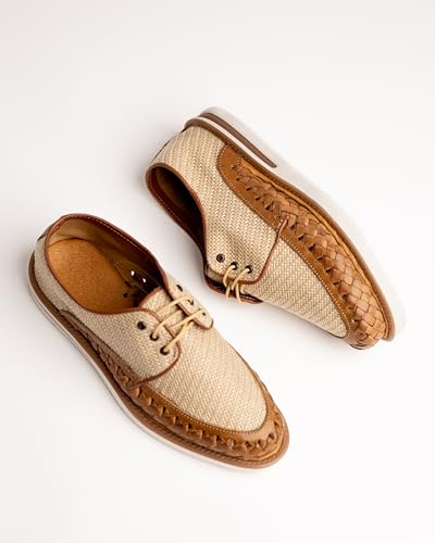Mexico en la Piel Handmade Leather and Jute Huarache Shoes for Men - Brown Closed-Toe Lace-Up Design with White Polyurethane Sole, Comfortable, Sizes 8-13 US3