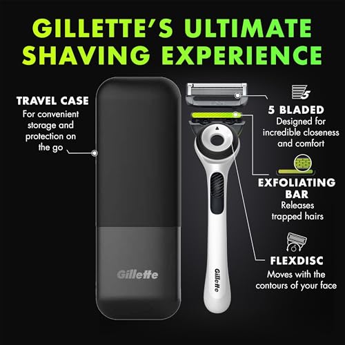 Image of Gillette Labs Shaving Razor for Men, White Edition Handle, 2 Blade Refills and Travel Case, Gift Set