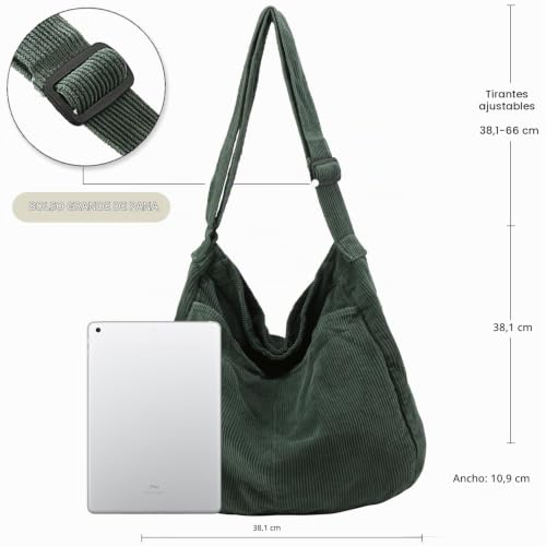 Miniatura 3 de Dainaotm Bolsa De Lona Casual Hobo Bandolera Para Mujeres Y Hombres, Bolso Grande De Mensajero, Bolsa De Mensajero, Viaje Y Trabajo, 2 - Verde, Large