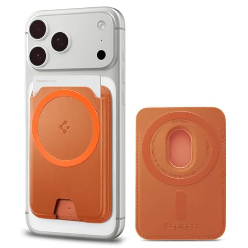 Image of Spigen for MagSafe Wallet, Holds 3 Cards, MagFit Compatible with iPhone 17 /16 /15 /14 /13 /12 Models, Pixel 10 Series, MagSafe-Cases, Pixelsnap and More, Card Holder - PU Metalic Orange (3-CardsMagFit+)