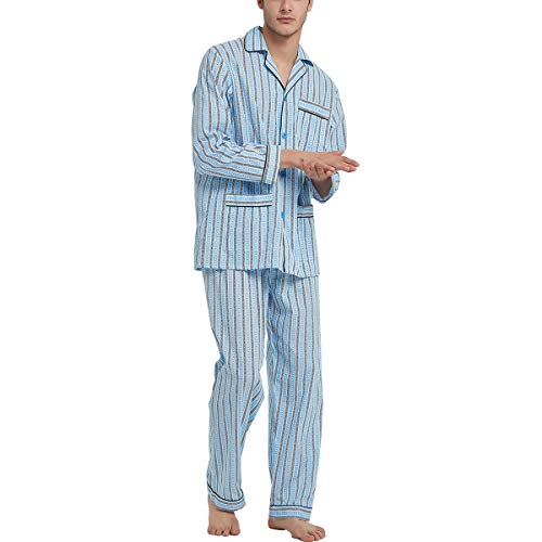 Image of GLOBAL Mens Pajamas Set, 100% Cotton Woven Drawstring Sleepwear Set with Top and Pants /Bottoms