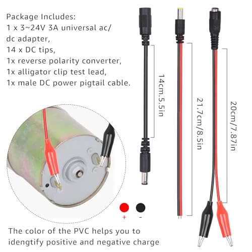 Universal Power Supply 3V~24V 3A 72W Adjustable Variable Switching AC/DC Adapter AC to DC Converter with LED Voltage Display, 14 Tips, Polarity Converter, Test Lead3