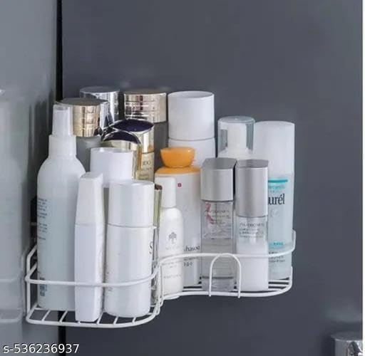 (Pack of 2 White) Wall Mounted Self-Adhesive Bathroom Corner Shelf/Kitchen Rack & Holder - Bathroom Accessories (Material-GI Metal, Powder Coated Finish, White,243629929_KP1963 2