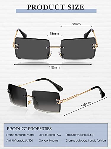 Frienda 4 Pairs Rimless Rectangle Sunglasses Frameless Square Glasses Vintage Transparent Eyewear for Women Men2