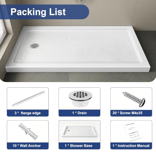 KPUY 60'' L X 32'' W Shower Base Pan with Reversible Install, White by KPUY - Used condition - Image 8
