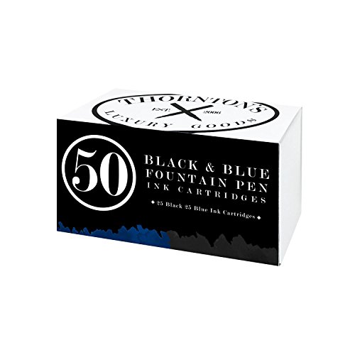 Thornton's Luxury Goods Short Standard International Fountain Pen Ink Cartridges Black and Blue Ink Pack of 50 Disposable and Generic Ink Refill Cartridge Compatible With All Brand Calligraphy Pens