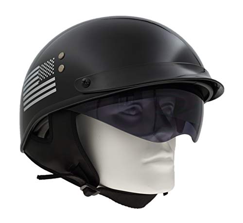 Wheeling Motorcycle Bike Biker Atv Visor Half Open Face Helmet With Drop Down Sun Shield Dot Approved Model 201 (Gloss Balck Large) #TOP7
