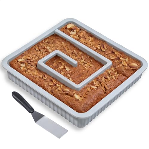 KOLUTI Nonstick Silicone Brownie Baking Pan 12.8 x 12.8 x 1.6 Inch Square Cake Tray Bakeware Mold with Wide Grips Perfect for Mini Loaf Dividing Spatula Included