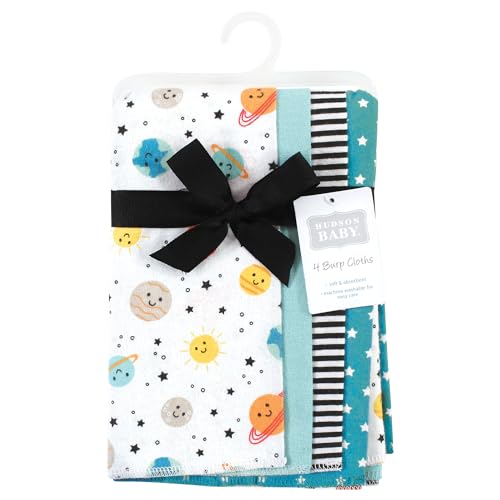 Image of Hudson Baby Unisex Baby Cotton Poly Flannel Burp Cloths, Happy Planets 4 Pack, One Size