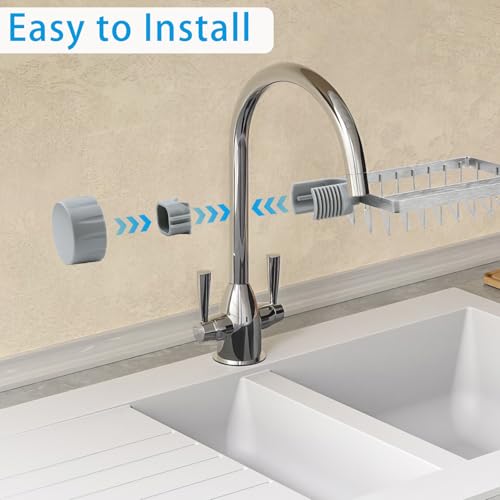 YoHyien Duschablage für Duschstange Edelstahl Rostfrei 22–32 mm, Seifenhalter Dusche Stange ohne Bohren, Aufbewahrungsregal für Badezimmer, Schwammhalter Wasserhahn, Spülbecken Organizer (Silber)