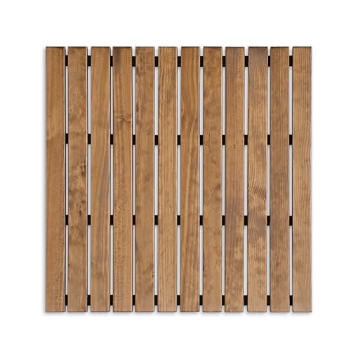 Tarima/Alfombra Flexible de Baño, Madera de Color Teca, Antideslizante con Tiras de Caucho, Sin Tornillos, Resistente a la Humedad (60 x 60 cm)