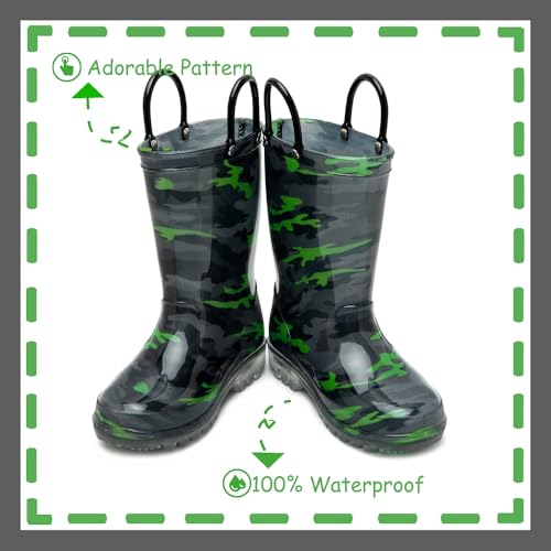 Image of Outee Toddler Kids Adorable Lightwight Waterproof Rain Boots Light Up by Steps