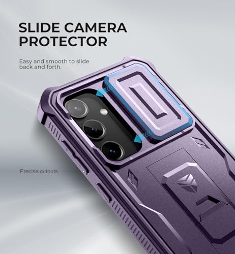 Image of Dexnor for Samsung Galaxy S24 Case with Built-in Slide Camera Cover & Screen Protector & Kickstand, Heavy-Duty Shockproof Rugged Case Full-Body Bumper Protective Cover for Galaxy S24 (2024),Purple