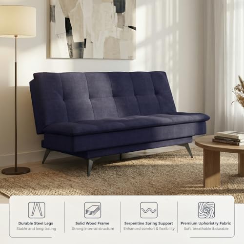 Image of Wakefit Flexia Sofa Cum Bed - Three Seater - Warpknit Series Blue