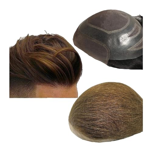 Toupet pour hommes en cheveux humains et prothèse en dentelle suisse marron clair