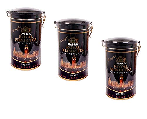 IMPRA Ceylon Royal Elixir Knight Tea Big Leaf aus Sri Lanka, 3er Pack Schwarzer Ceylon-Tee , großblättrig, lose in Dose (3x 250g)