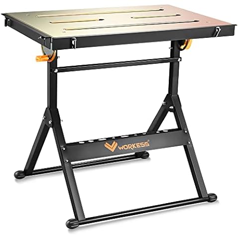 WORKESS Adjustable Welding Table Workbench, 30'' x 20'' Steel 330LBS Capacity Load Welding, Table Four 1.1 in.Slots Welding Bench Table, Adjustable Angle, Retractable Guide Rails Cover
