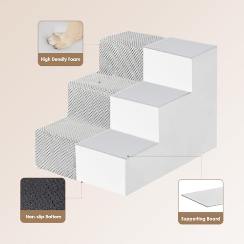 Image of EHEYCIGA Dog Stairs for Small Dogs 13.5 inch H, 3-Step Dog Steps for Couch Sofa and Chair, Pet Steps for Medium Cats, Non-Slip Balanced Pet Ramp Indoor, Light Grey