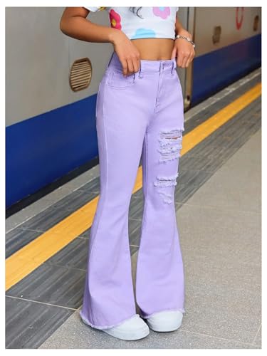 Verdusa Girl's Ribbed Flare Jeans Streetwear Long Denim Pants with Pockets4